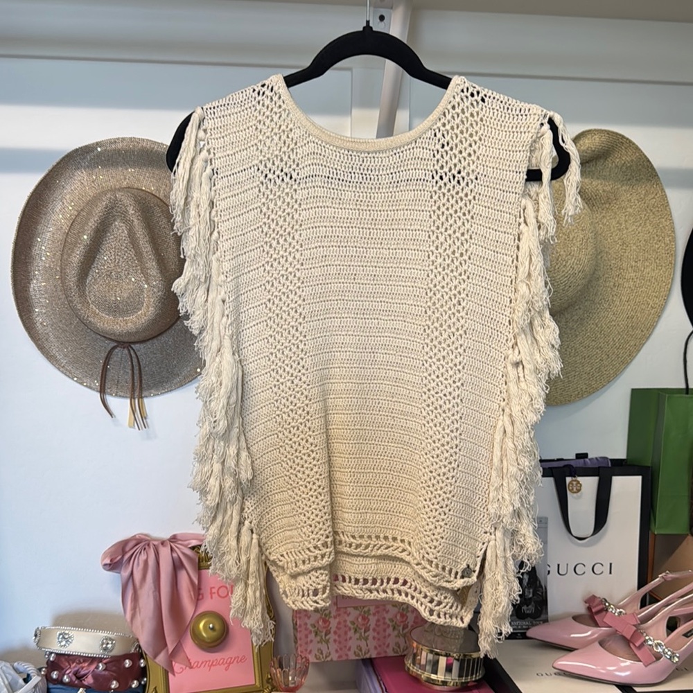 Scotch & Soda Cream Knit Fringe Blouse